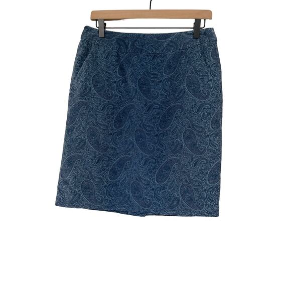 L.L. Bean Velvet Paisley Favorite Fit Pencil Skirt Blue Size 6 Style 291601 - Picture 1 of 5